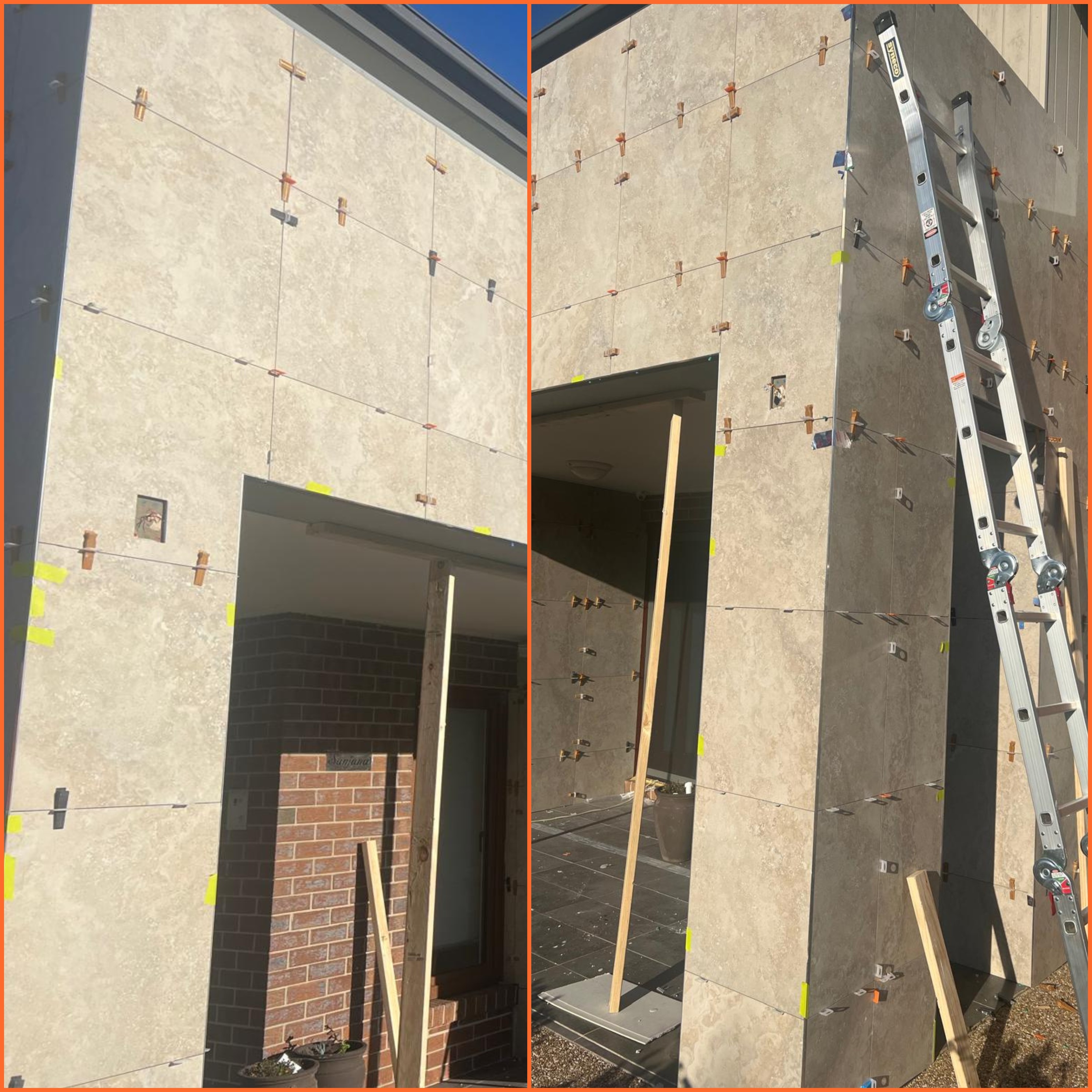 In-progress tiling showing precise spacer placement and alignment.